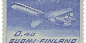 FINNAIR 40 vuotta sininen postimerkki 0