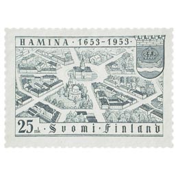 Hamina 300 vuotta sinertävän-harmaa postimerkki 25 markka