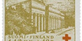 Helsingin yliopiston kirjasto oliivinkeltainen postimerkki 1
