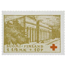 Helsingin yliopiston kirjasto oliivinkeltainen postimerkki 1