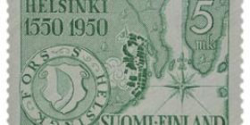 Helsinki 400 vuotta - Vanha kaupunki vaaleanvihreä postimerkki 5 markka