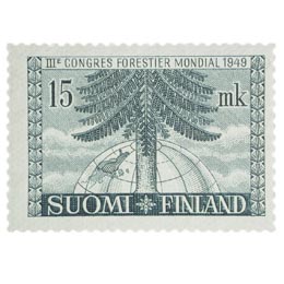 III Maailman metsäkongressi vihreä postimerkki 15 markka
