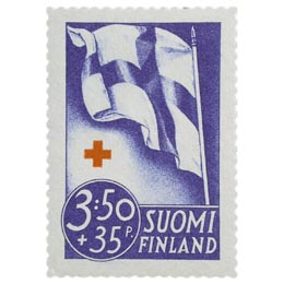 Jälleenrakennustyö - Suomen lippu sininen postimerkki 3