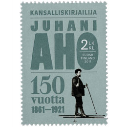 Juhani Aho 150 v - Aho suksilla  postimerkki 2 luokka