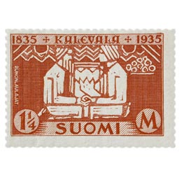 Kalevala 100 vuotta - Runonlaulajat tummankarmiini postimerkki 1