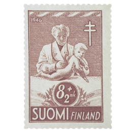 Lastenhuolto ruskeanlila postimerkki 8 markka