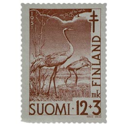 Lintuja - Kurki ruskeanpunainen postimerkki 12 markka