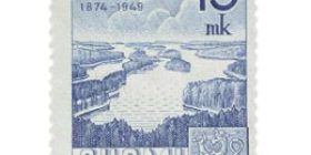 Maailmanpostiliitto 75 vuotta sininen postimerkki 15 markka