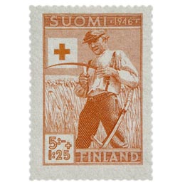 Maatalous punainen postimerkki 5 markka