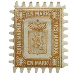 Malli 1866 kellanruskea postimerkki 1 markka