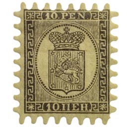 Malli 1866 musta / keltainen paperi postimerkki 0