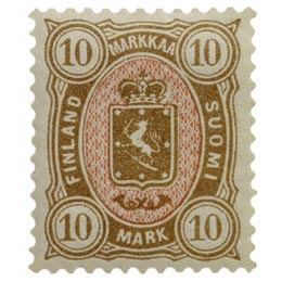 Malli 1885 ruskea / punainen postimerkki 10 markka