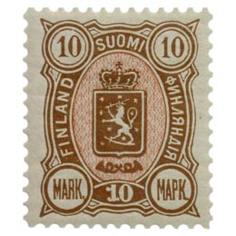 Malli 1889 ruskea / punainen postimerkki 10 markka