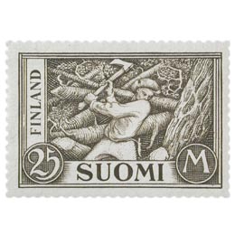 Malli 1930 Puunkaataja harmaanruskea postimerkki 25 markka