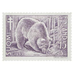 Nisäkkäitä - Karhu violetti postimerkki 15 markka