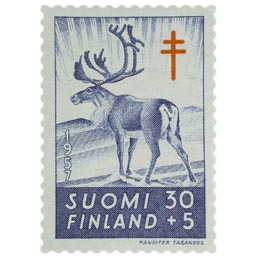 Nisäkkäitä - Poro sininen / punainen postimerkki 30 markka