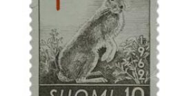Nisäkkäitä - Rusakko harmaanvioletti / punainen postimerkki 10 markka
