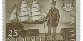 Oulu 350 vuotta ruskea postimerkki 25 markka