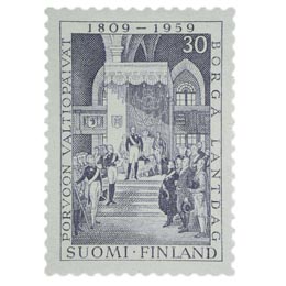 Porvoon valtiopäivistä 150 vuotta siniharmaa postimerkki 30 markka