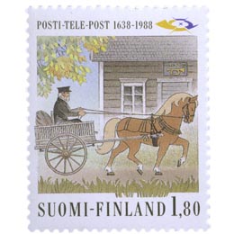 Posti- ja Telelaitos 350 vuotta - Postikärryt  postimerkki 1