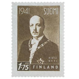 Presidentti Risto Ryti tummanruskea postimerkki 1