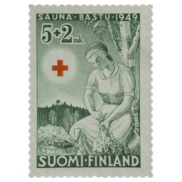 Suomalainen sauna vihreä postimerkki 5 markka