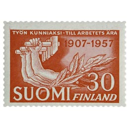Suomen ammattiliittojen keskusjärjestö 50 vuotta punainen postimerkki 30 markka