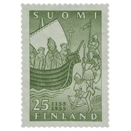 Suomen kirkko 800 vuotta kellanvihreä postimerkki 25 markka