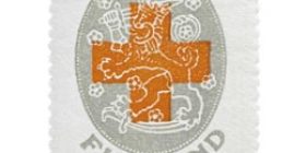 Suomen vaakuna ja punainen risti harmaa postimerkki 1 markka