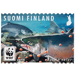 Uhanalaisia eläimiä II - Lohi  postimerkki kotimaa ikimerkki