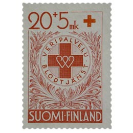 Veripalvelu - Verenluovuttajamerkki punainen postimerkki 20 markka